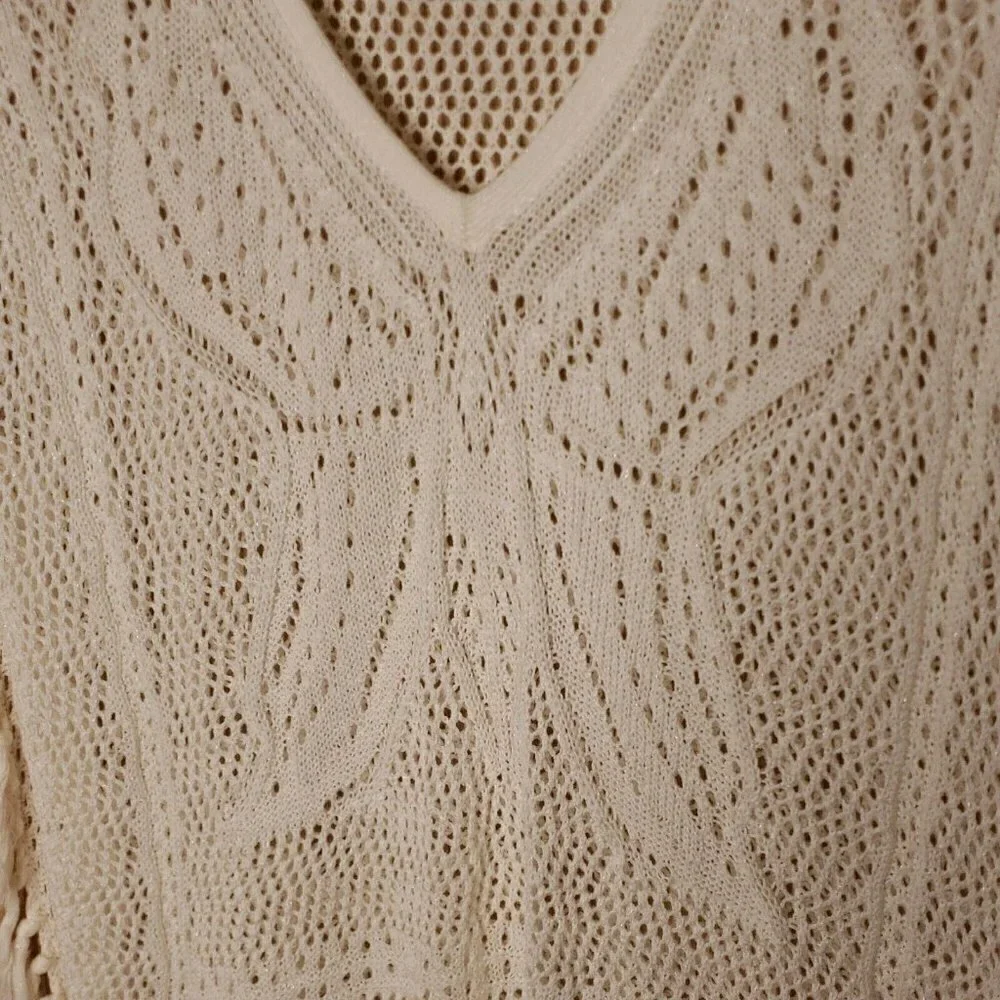 Justice White Fringe Open Knit Poncho 16-18